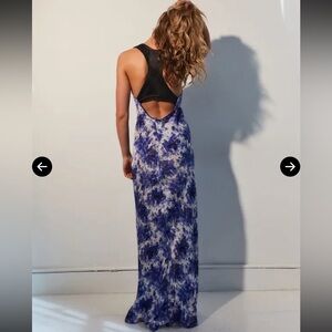 Yigal Azrouel 100% silk Blue and White Maxi Dress with Leather back detail